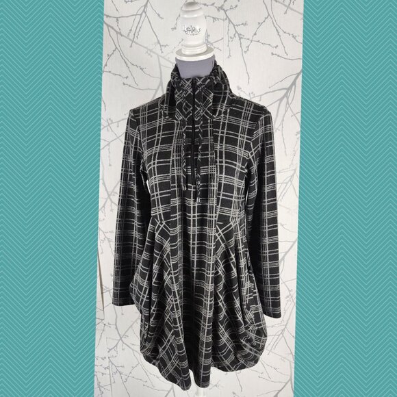 Pure Essence Windowpane Checks Half Zip Flowy Tunic w/ Pockets - Picture 1 of 6